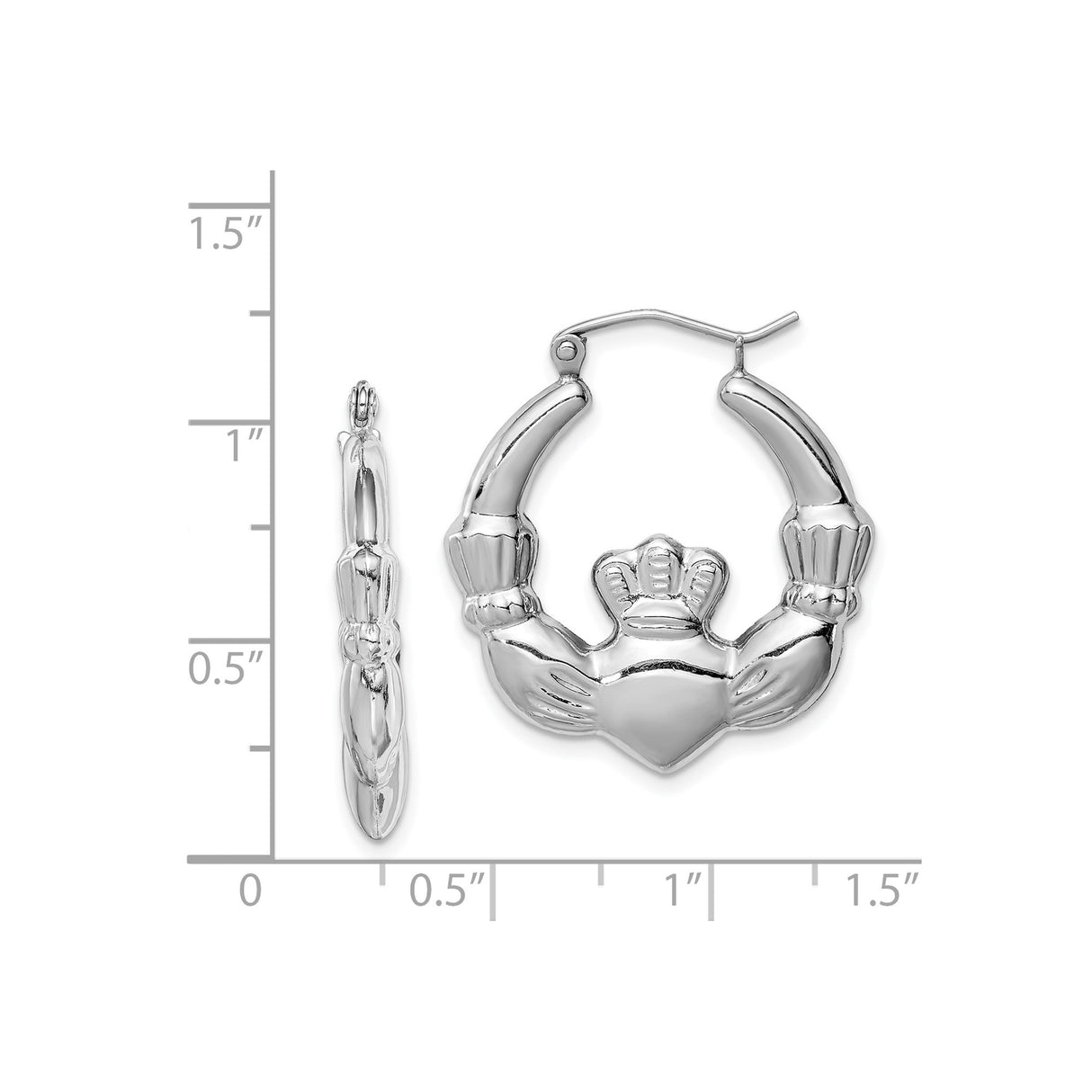 Sterling Silver Claddagh Hoop Earrings with Heart and Crown, Celtic Irish Symbol for Women