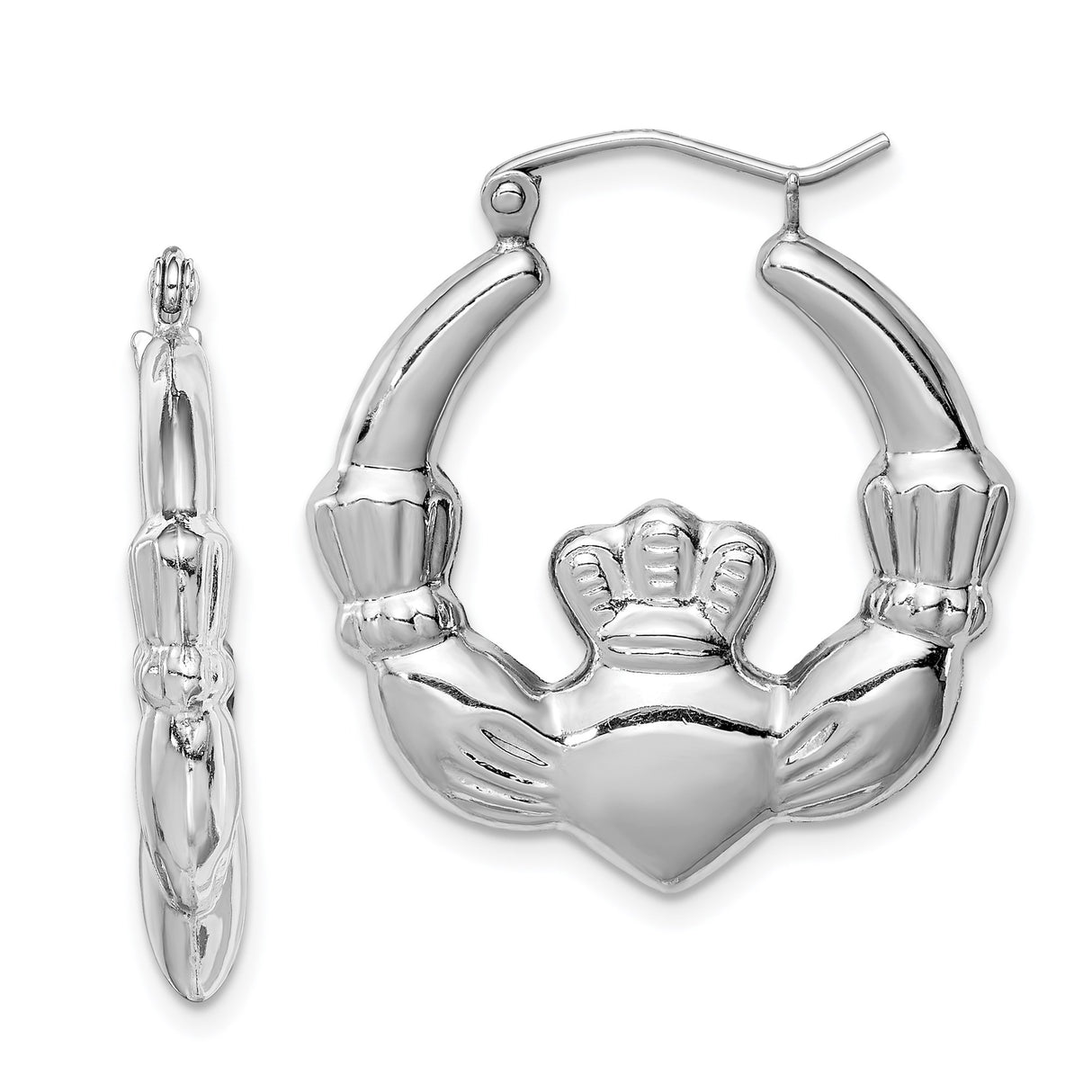 Sterling Silver Claddagh Hoop Earrings with Heart and Crown, Celtic Irish Symbol for Women