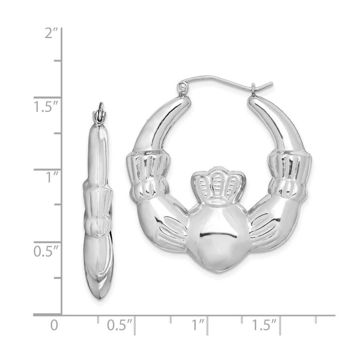 Sterling Silver Claddagh Hoop Earrings with Crowned Heart Celtic Design