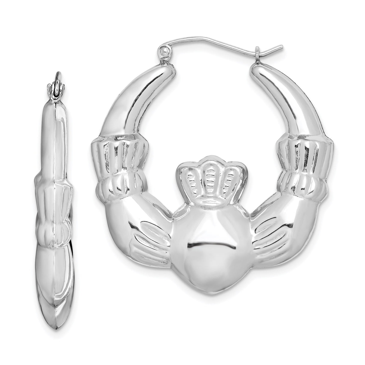 Sterling Silver Claddagh Hoop Earrings with Crowned Heart Celtic Design