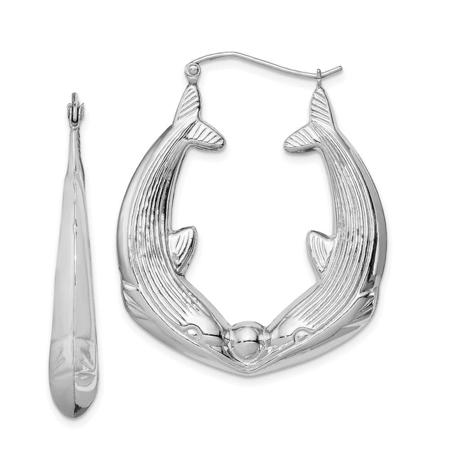 Sterling Silver Dolphin Hoop Earrings with Heart-Shaped Ocean-Inspired Design for Women