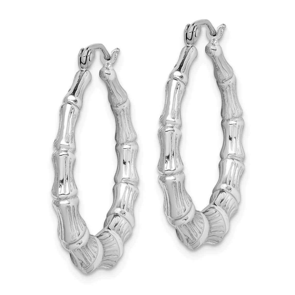 Sterling Silver Bamboo Hoop Earrings with Textured Bamboo Design for Women