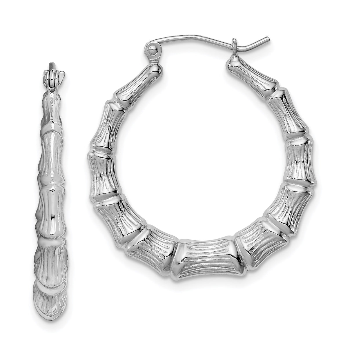 Sterling Silver Bamboo Hoop Earrings with Textured Bamboo Design for Women