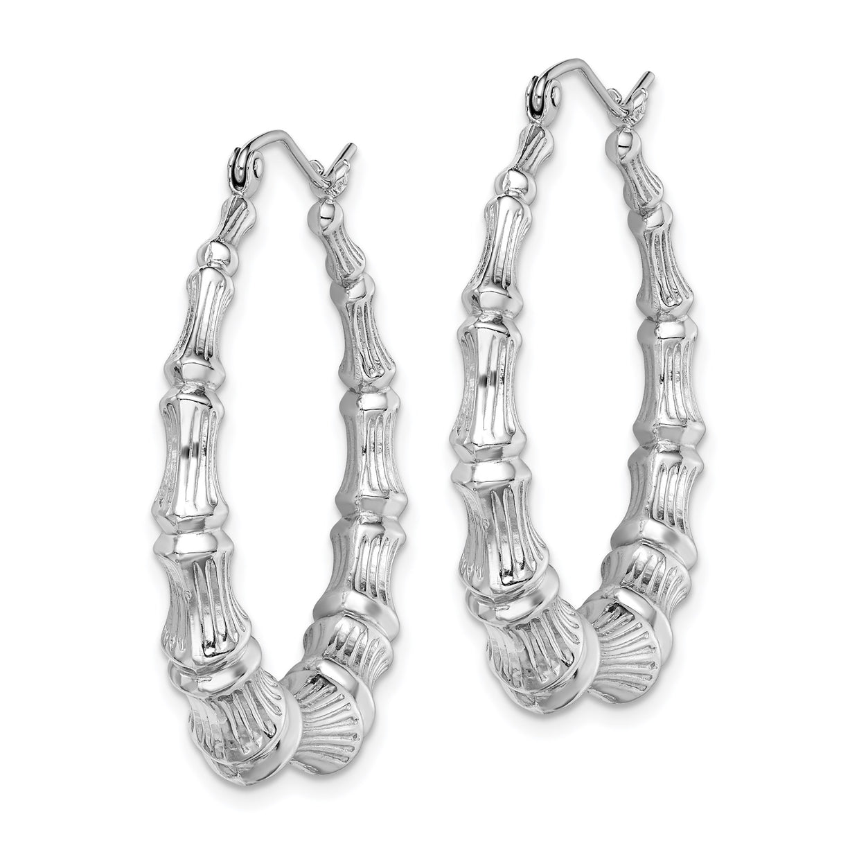 Sterling Silver Hoop Earrings with Textured Bamboo Design, Lightweight Nature-Inspired Style
