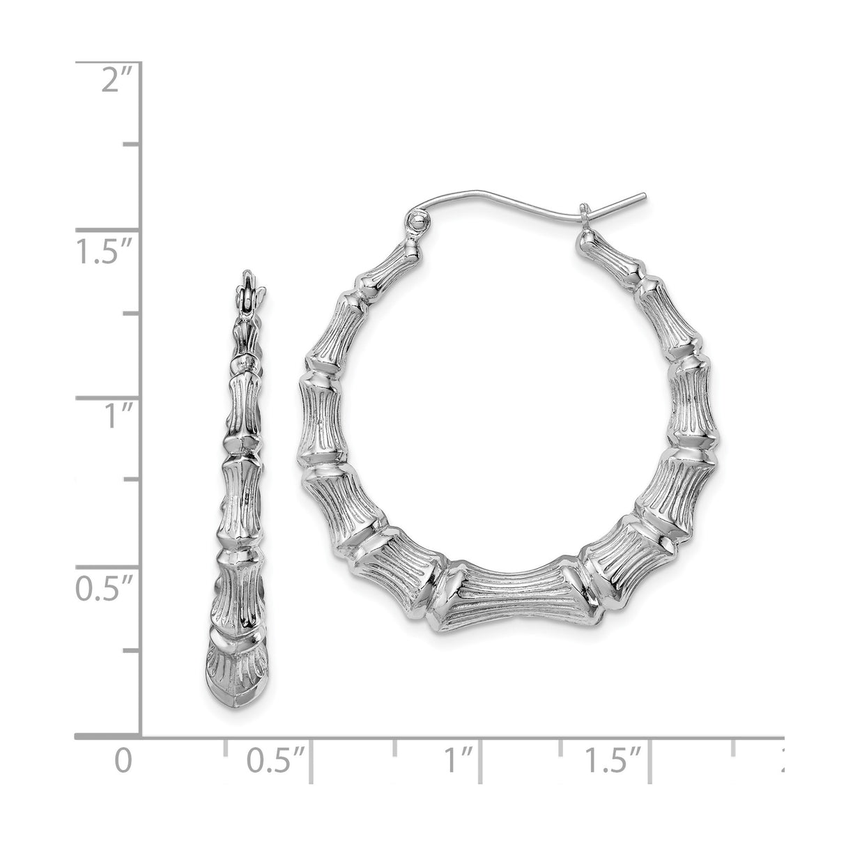 Sterling Silver Hoop Earrings with Textured Bamboo Design, Lightweight Nature-Inspired Style