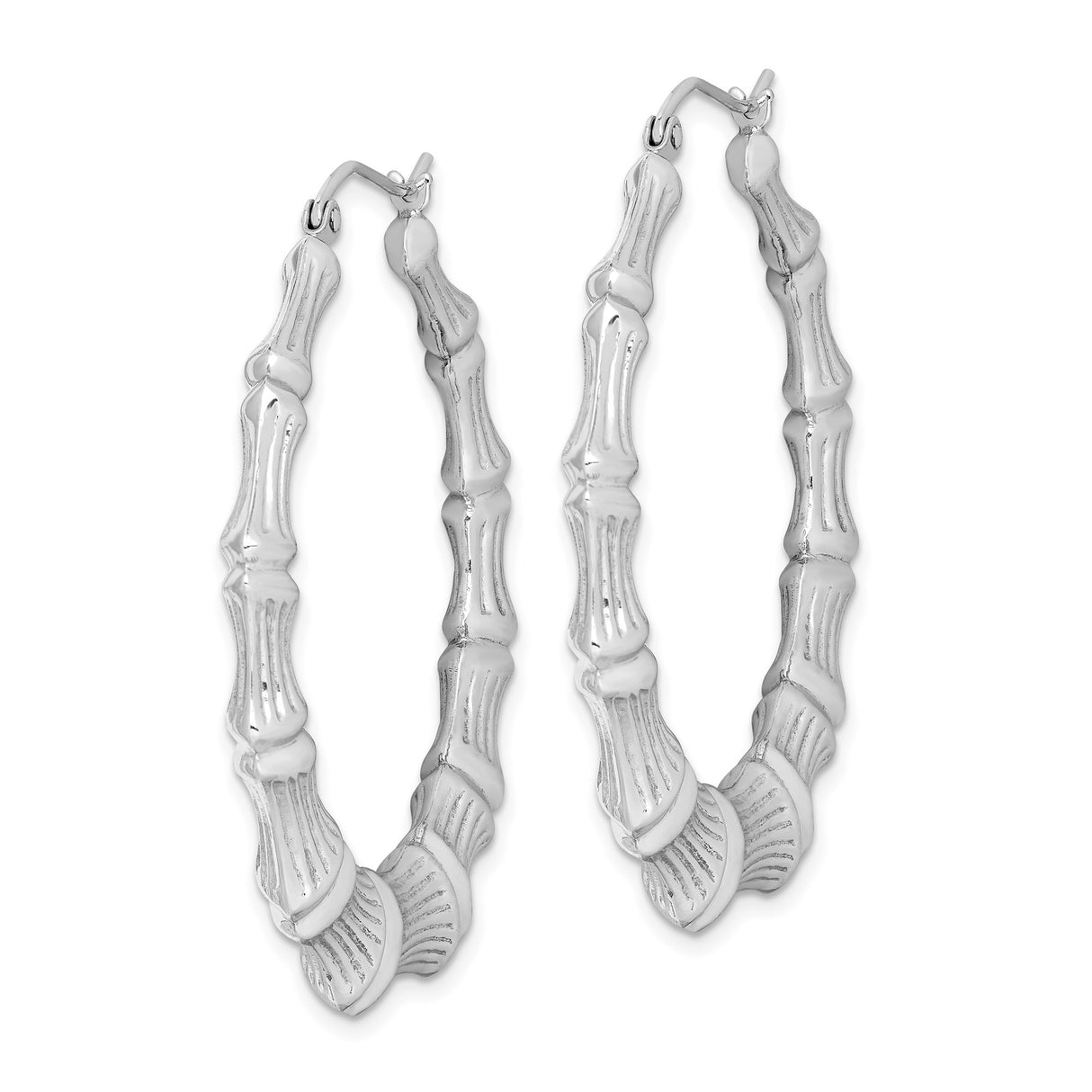 Sterling Silver Bamboo Hoop Earrings with Textured Bamboo Design, Large Statement Hoops for Women
