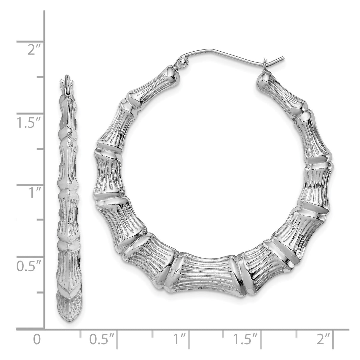 Sterling Silver Bamboo Hoop Earrings with Textured Bamboo Design, Large Statement Hoops for Women