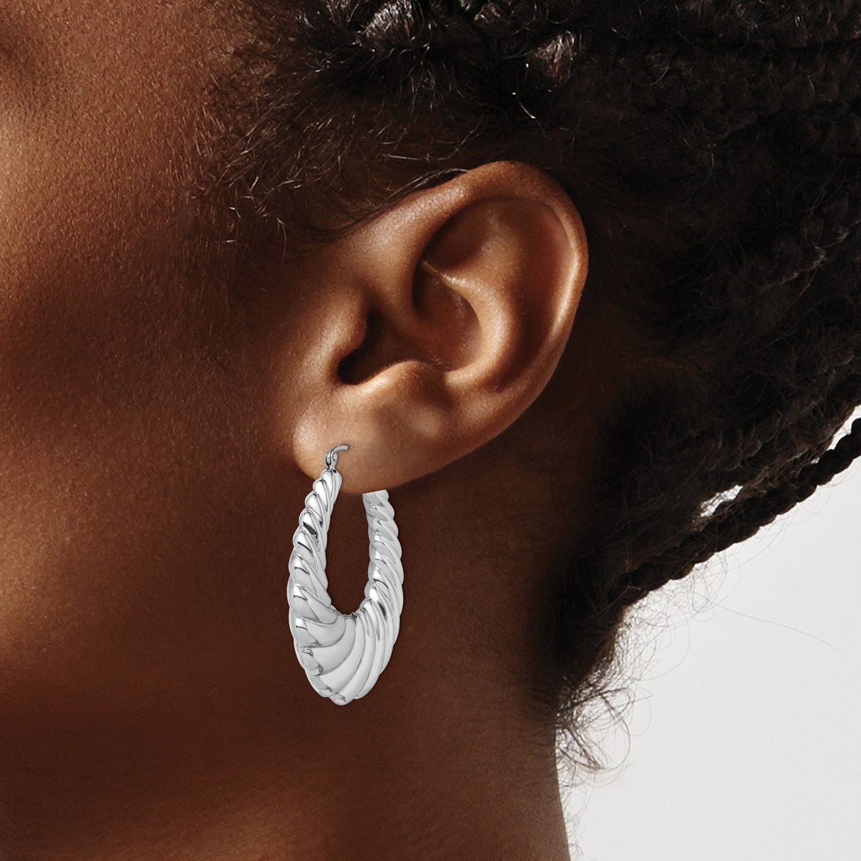 Sterling Silver Twisted Hoop Earrings with Bold Ribbed Design and High-Polish Finish