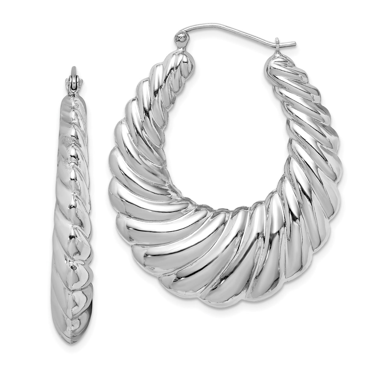 Sterling Silver Twisted Hoop Earrings with Bold Ribbed Design and High-Polish Finish