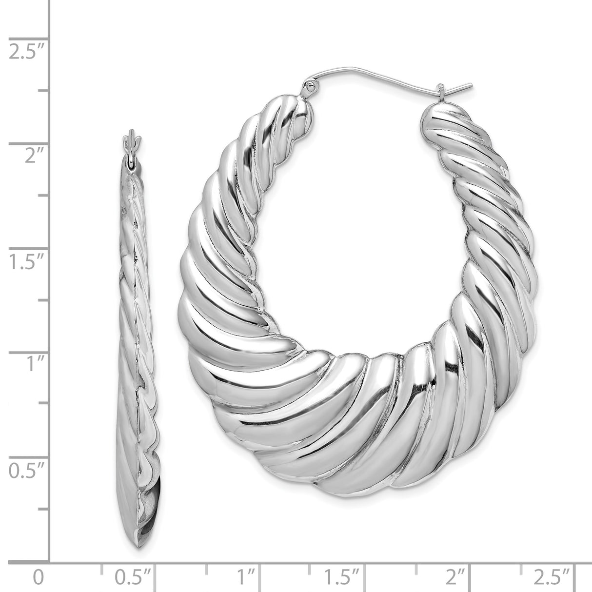 Sterling Silver Hoop Earrings with Twisted Ribbed Texture, Bold Polished Finish, Contemporary Style