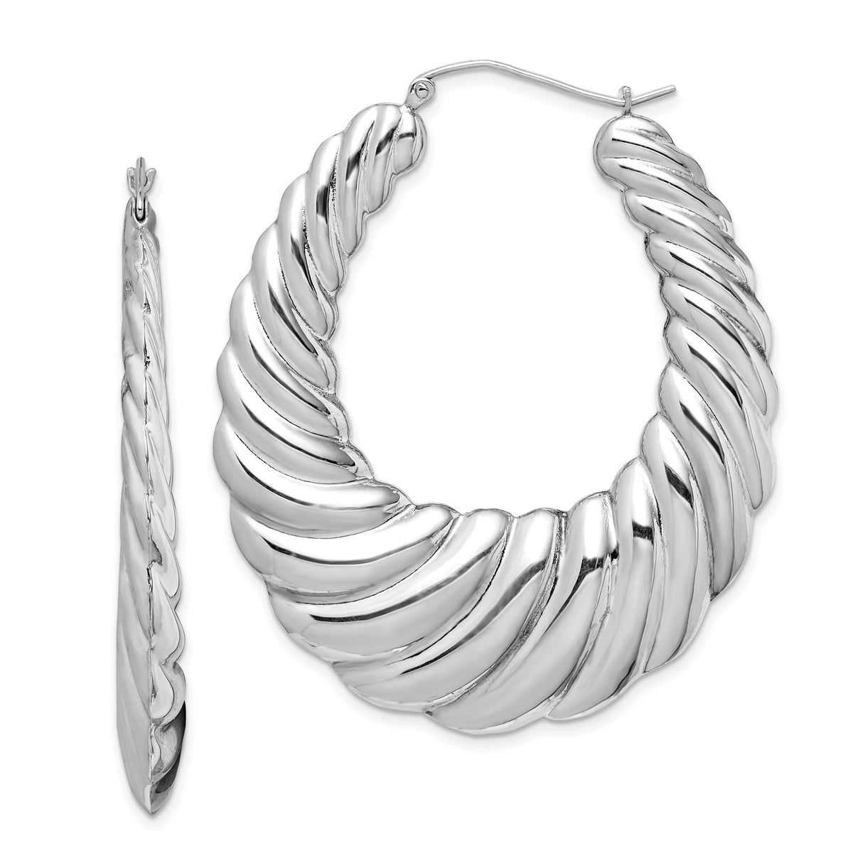 Sterling Silver Hoop Earrings with Twisted Ribbed Texture, Bold Polished Finish, Contemporary Style