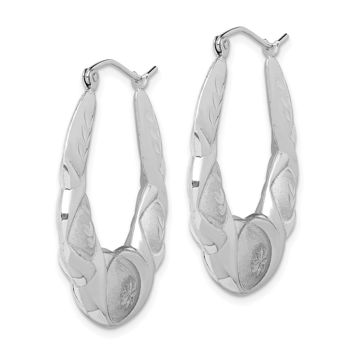 Sterling Silver Hoop Earrings with Floral and Leaf Patterns, Satin and Polished Finish
