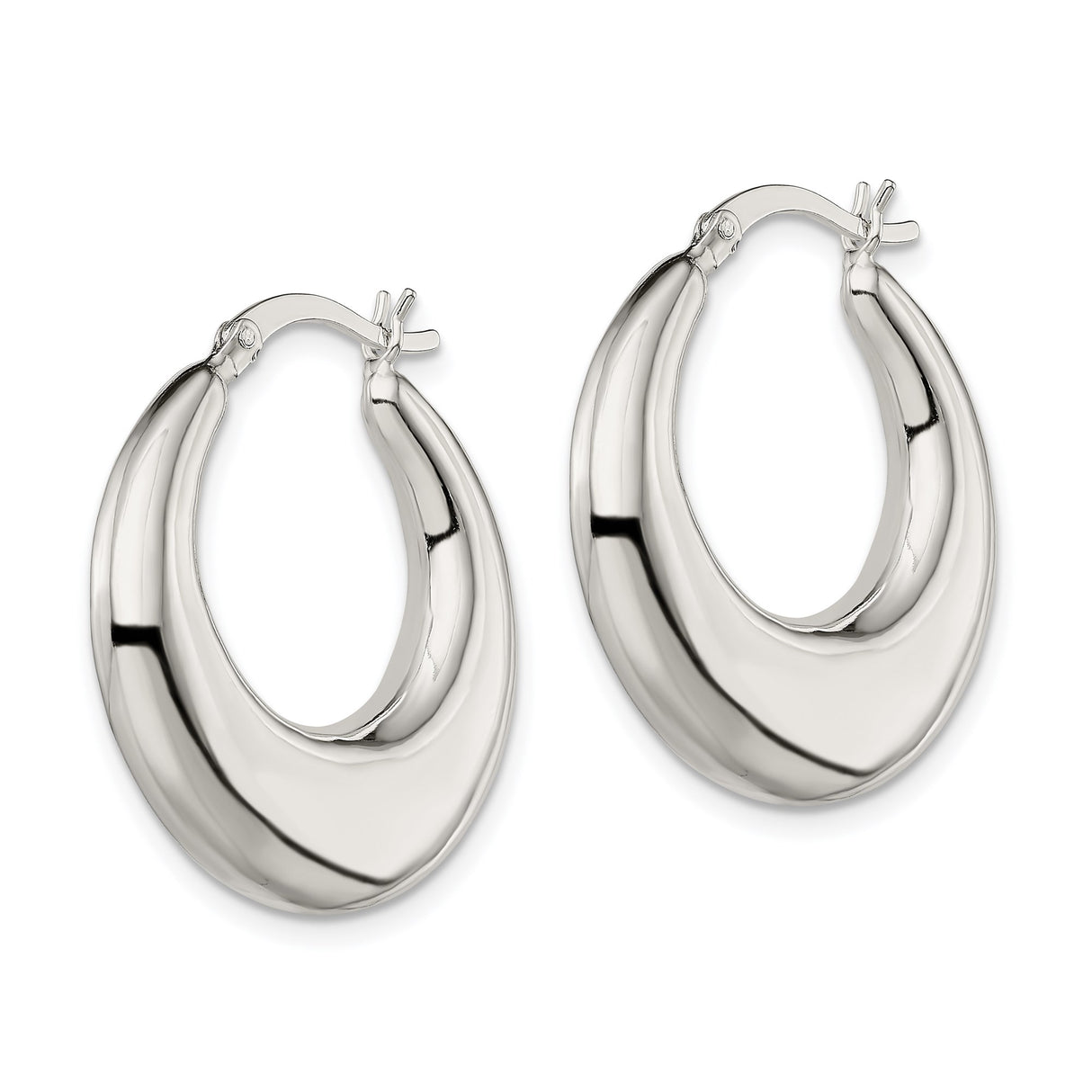 Sterling Silver Hoop Earrings, Bold Puffed Crescent Design, Polished Chunky Style for Women