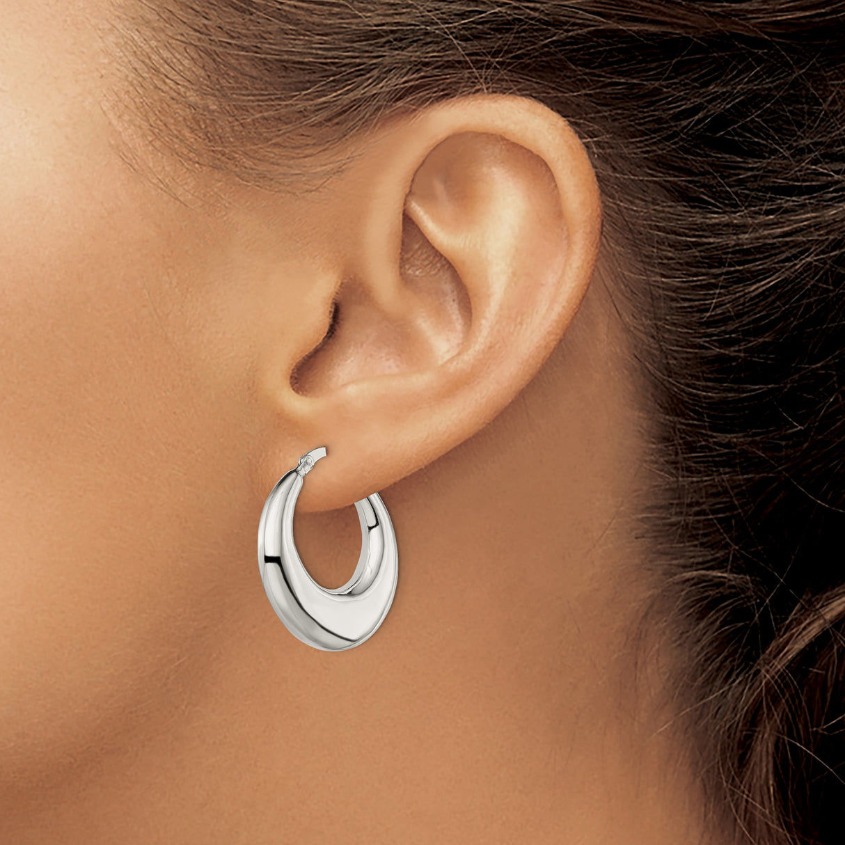 Sterling Silver Hoop Earrings, Bold Puffed Crescent Design, Polished Chunky Style for Women