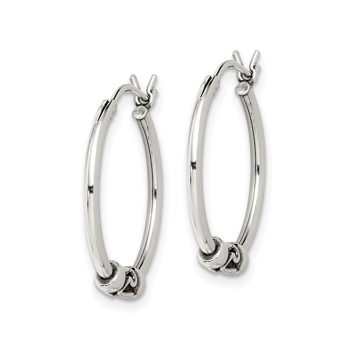 Sterling Silver Hoop Earrings with Twisted S-Hook Detail, Polished Finish, Boho Bali Style