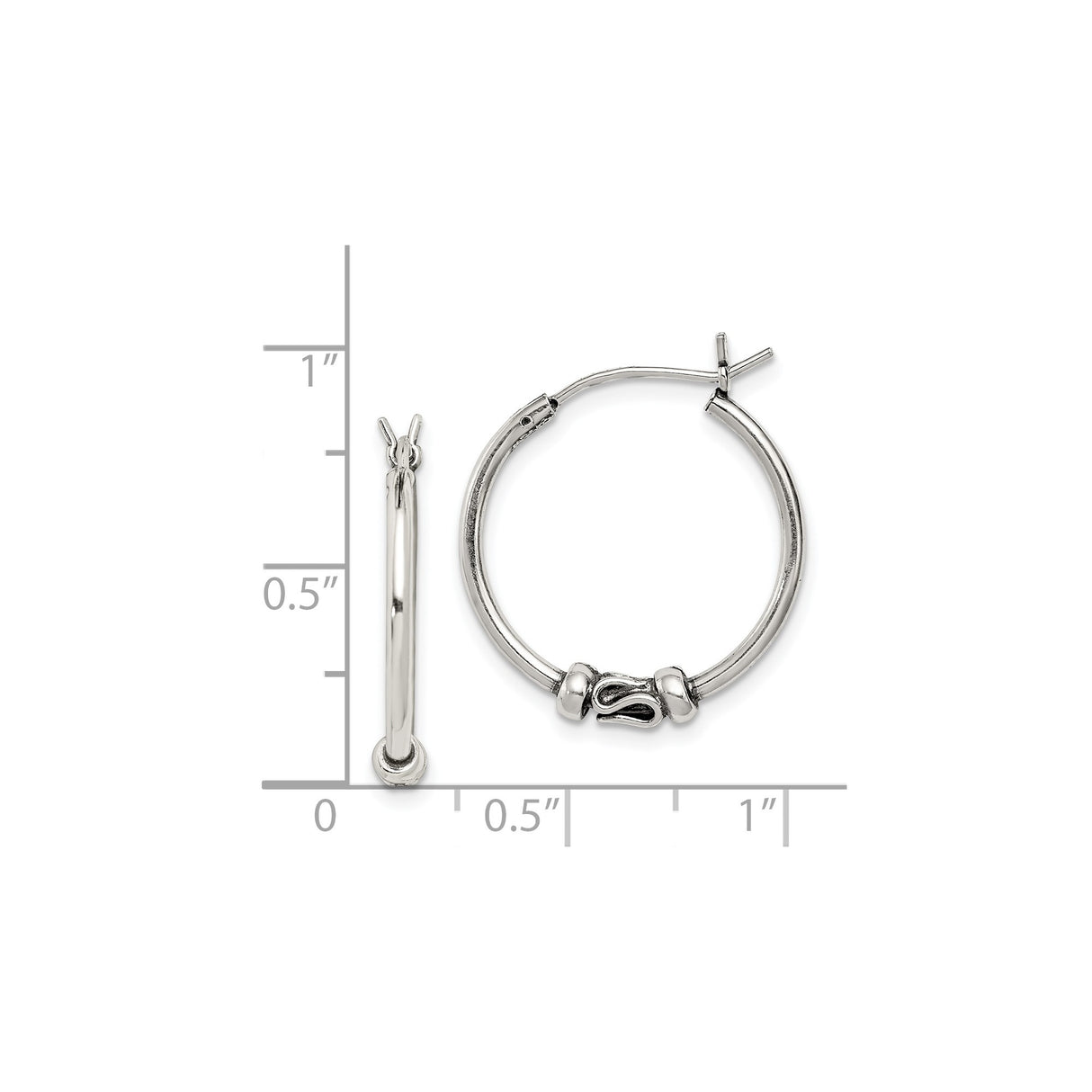 Sterling Silver Hoop Earrings with Twisted S-Hook Detail, Polished Finish, Boho Bali Style