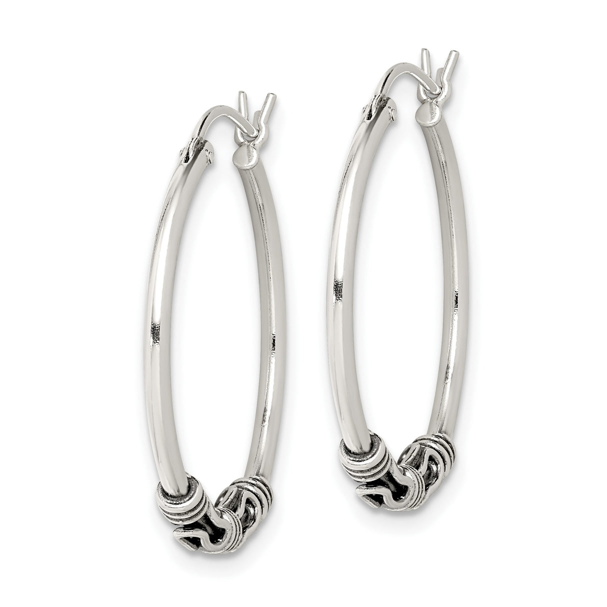 Sterling Silver Hoop Earrings with Twisted Wire and Scroll Detailing, Boho Artisan Style