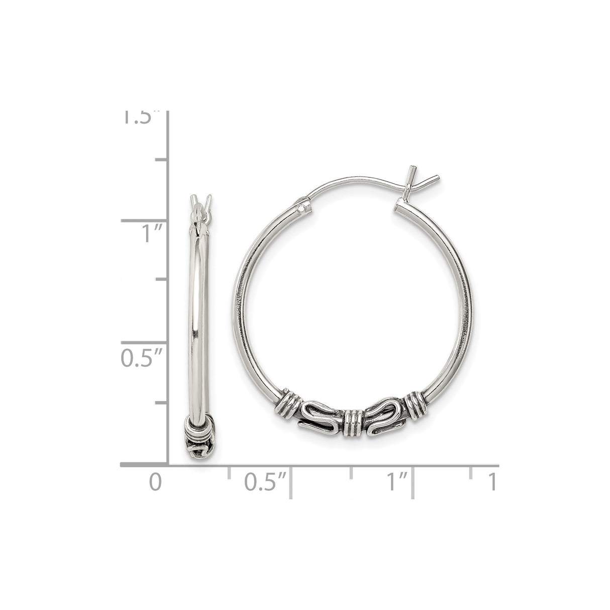 Sterling Silver Hoop Earrings with Twisted Wire and Scroll Detailing, Boho Artisan Style