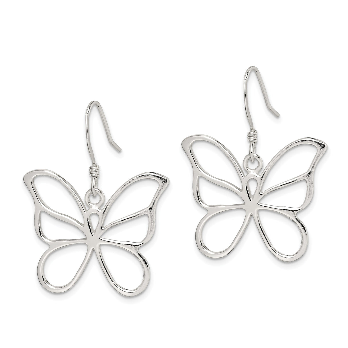 Sterling Silver Butterfly Dangle Earrings with Openwork Design, Lightweight Boho Style