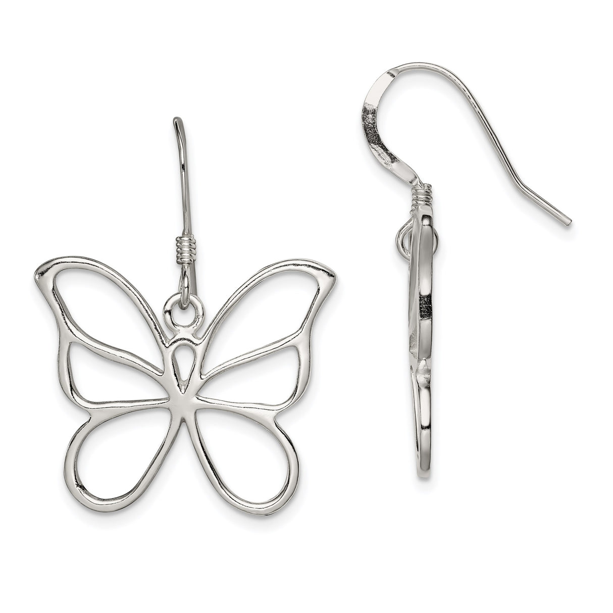 Sterling Silver Butterfly Dangle Earrings with Openwork Design, Lightweight Boho Style