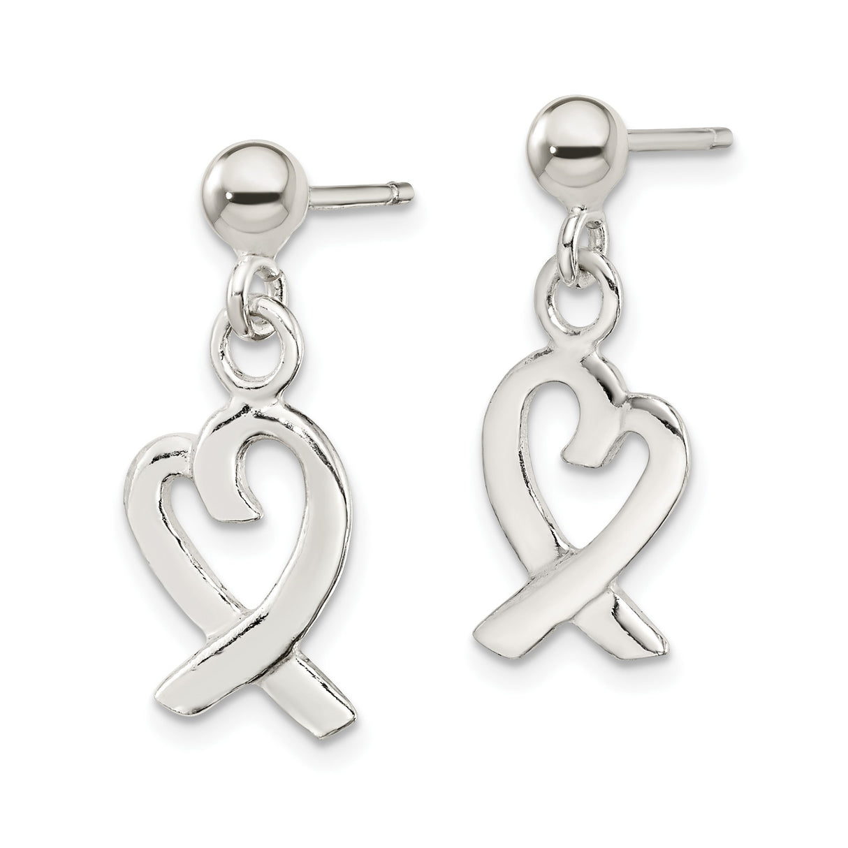 Sterling Silver Dangle Earrings with Open Heart Ribbon Design for Women