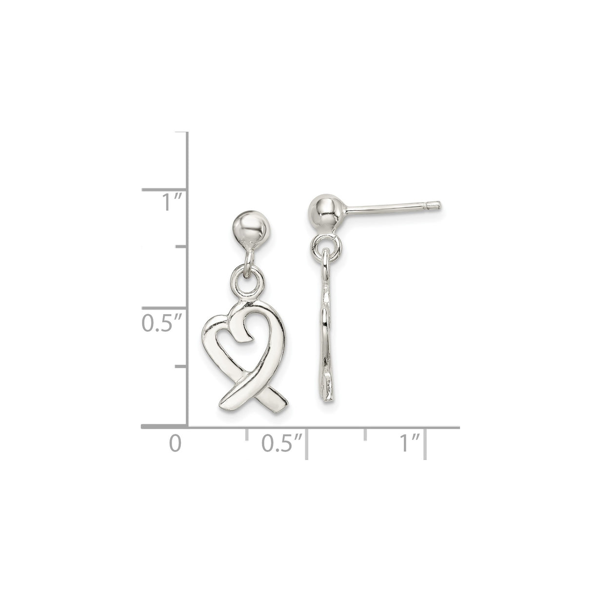 Sterling Silver Dangle Earrings with Open Heart Ribbon Design for Women