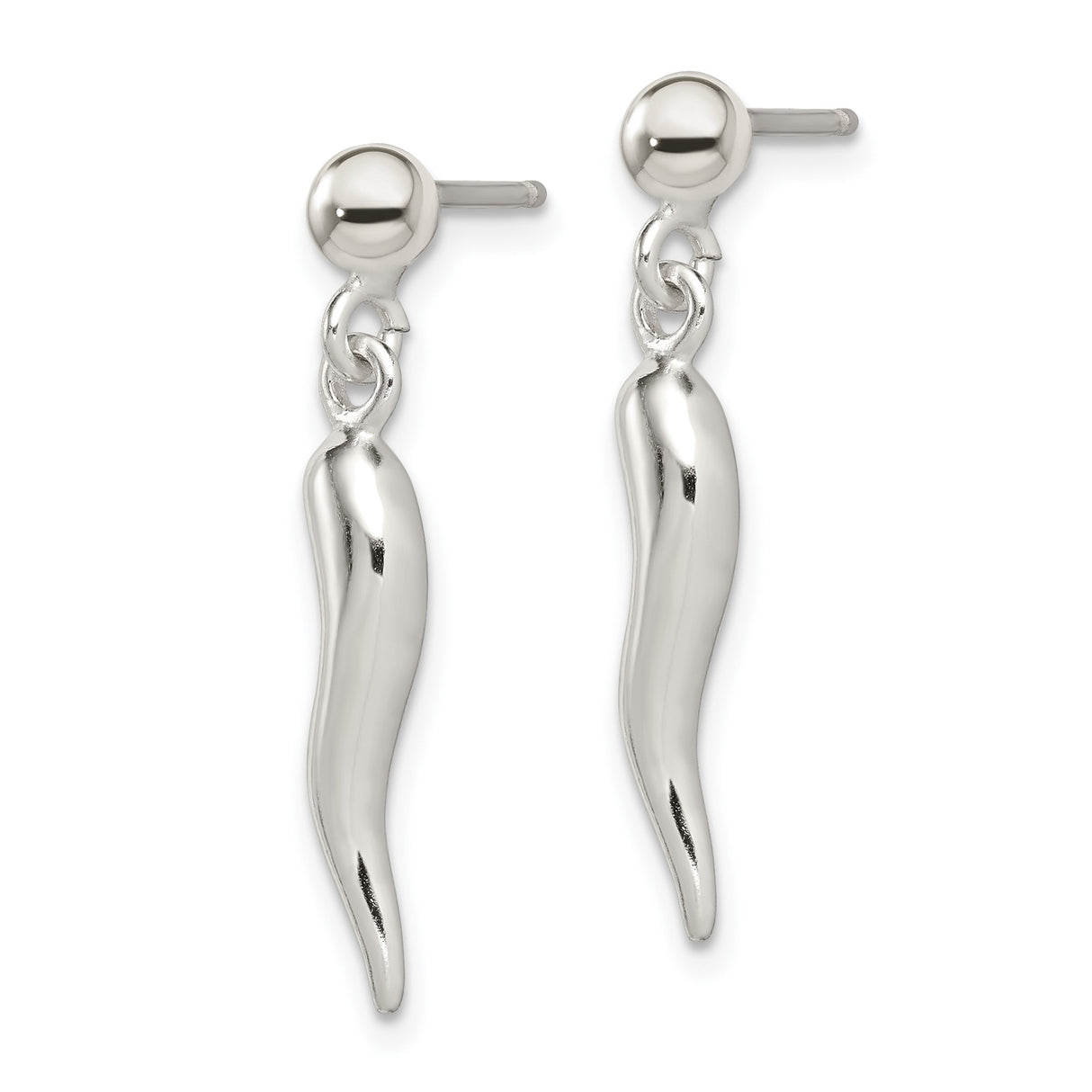 Sterling Silver Italian Horn Dangle Earrings with Cornicello Charm for Women