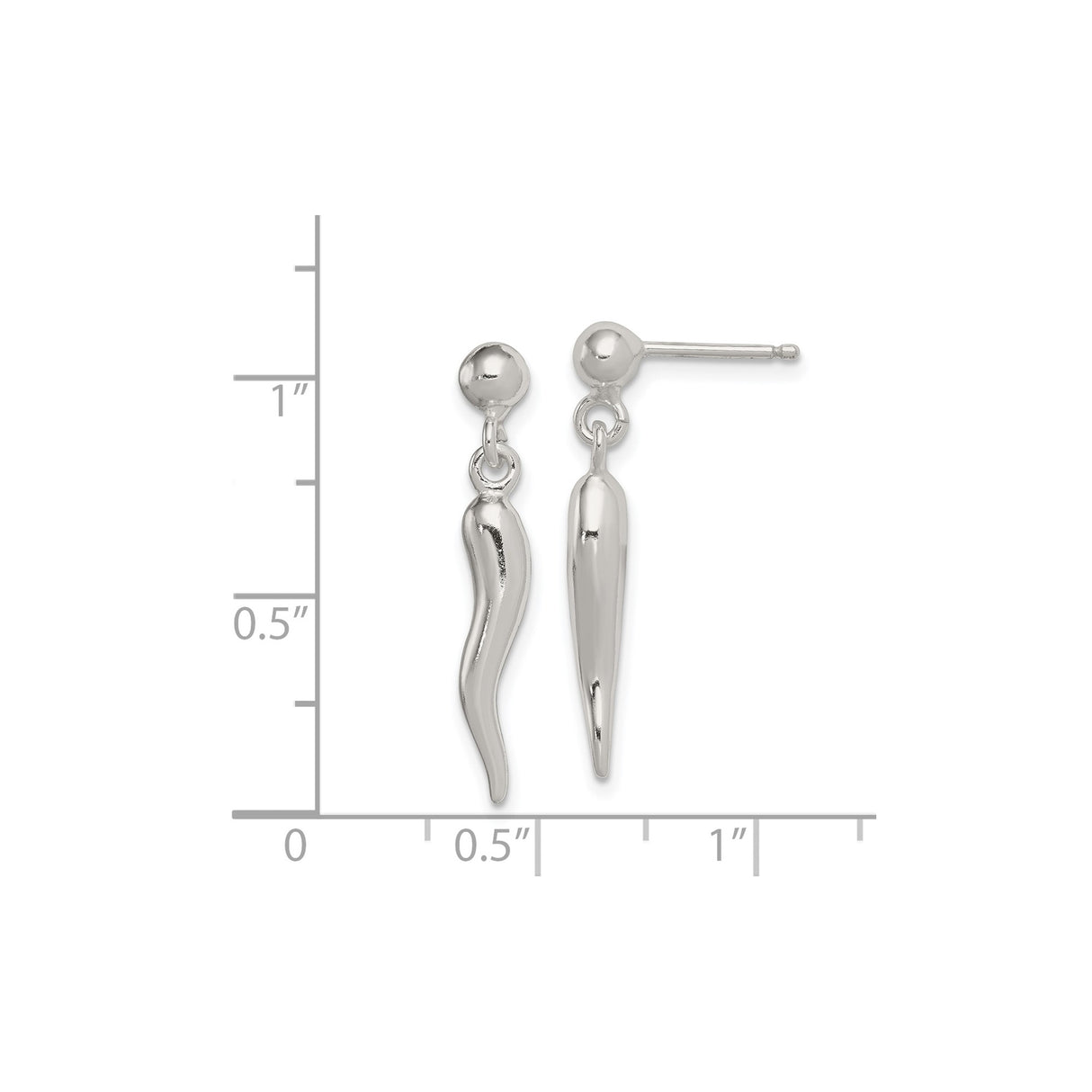 Sterling Silver Italian Horn Dangle Earrings with Cornicello Charm for Women