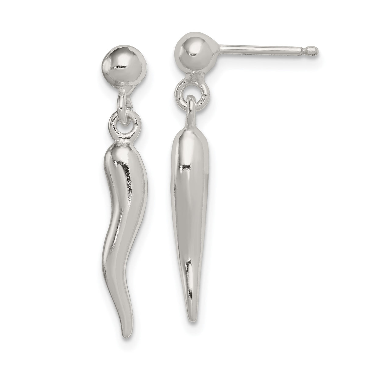 Sterling Silver Italian Horn Dangle Earrings with Cornicello Charm for Women