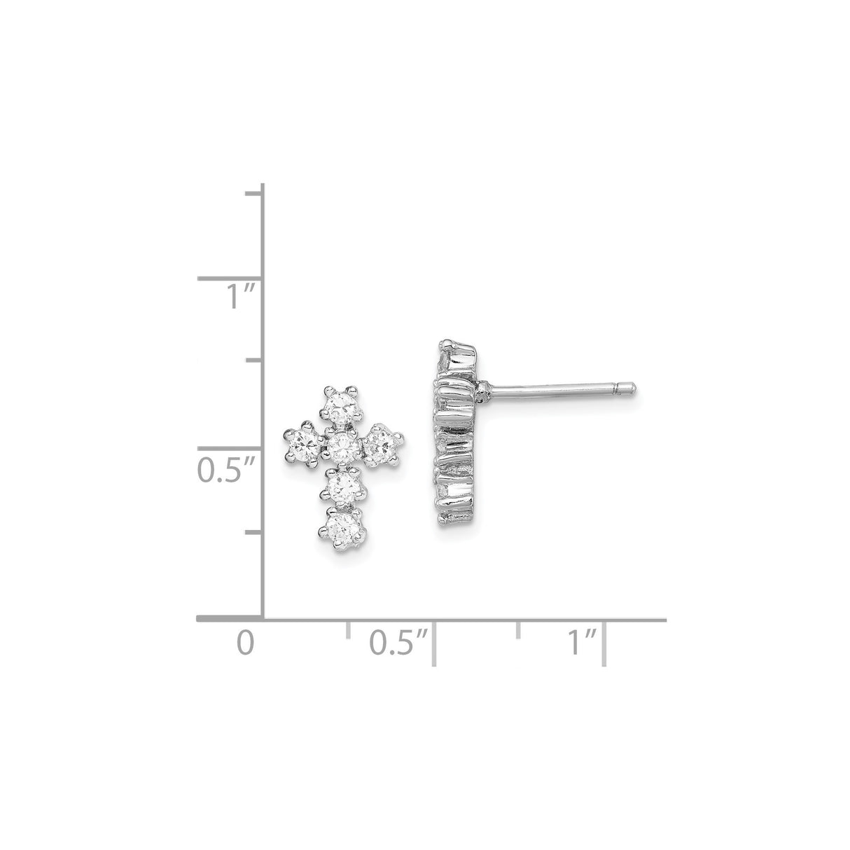 Sterling Silver Cross Stud Earrings with Cubic Zirconia, Dainty Minimalist Religious Jewelry