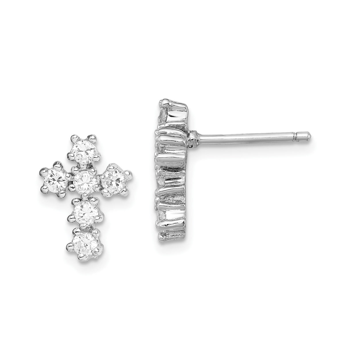 Sterling Silver Cross Stud Earrings with Cubic Zirconia, Dainty Minimalist Religious Jewelry