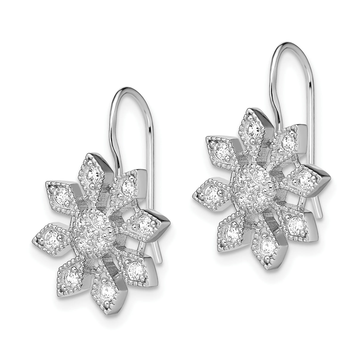 Sterling Silver Dangle Earrings with Cubic Zirconia, Snowflake and Geometric Floral Design
