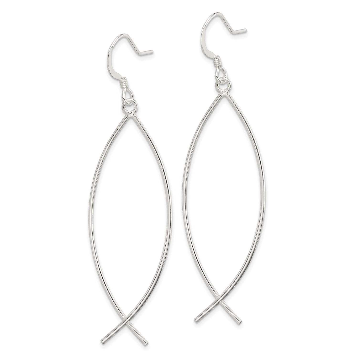 Sterling Silver Ichthys Dangle Earrings, Open Fish Design, Christian Symbol Jewelry for Women