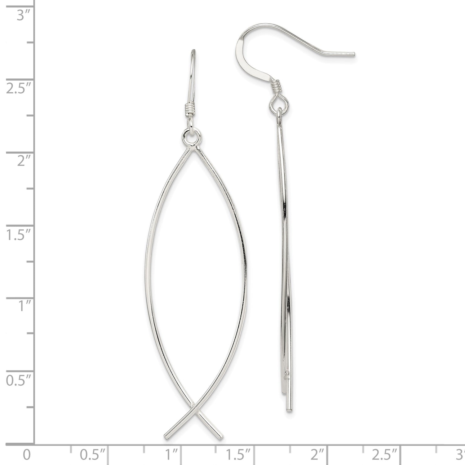 Sterling Silver Ichthys Dangle Earrings, Open Fish Design, Christian Symbol Jewelry for Women