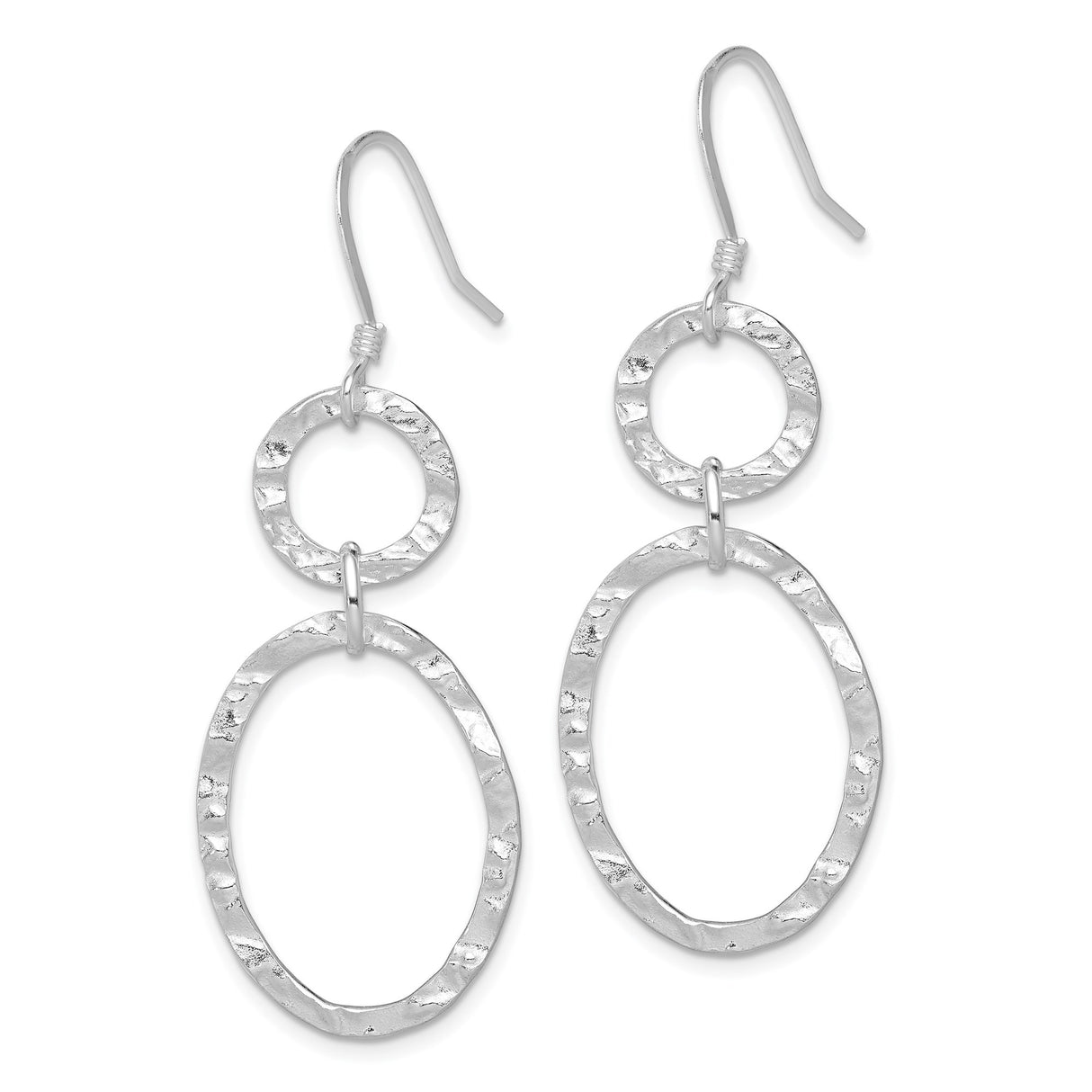 Sterling Silver Dangle Earrings with Hammered Open Circle and Oval Link Design