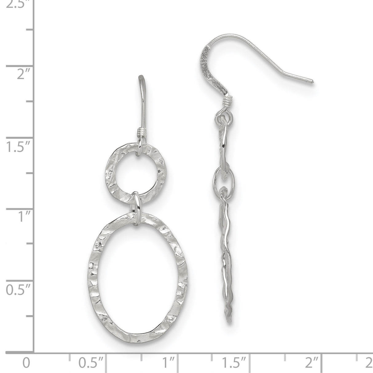 Sterling Silver Dangle Earrings with Hammered Open Circle and Oval Link Design