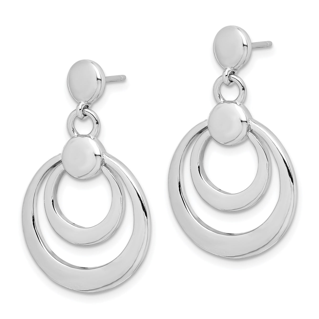 Sterling Silver Dangle Earrings with Triple Hoop Design, Lightweight Modern Style for Women