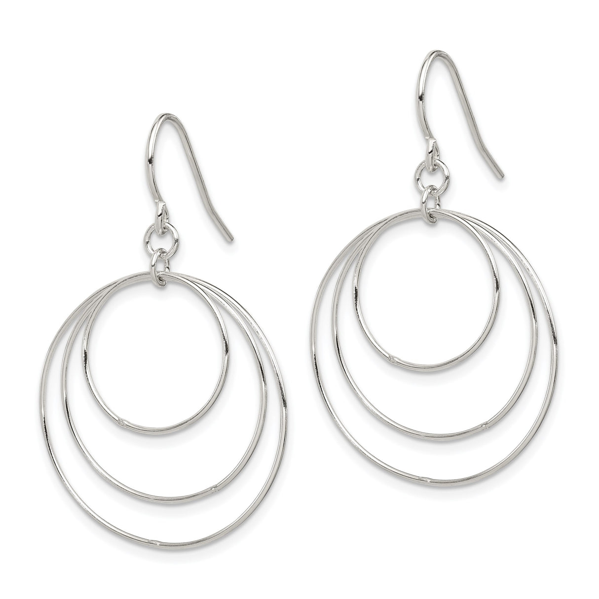 Sterling Silver Dangle Earrings with Triple Open Circles, Minimalist Geometric Design for Women