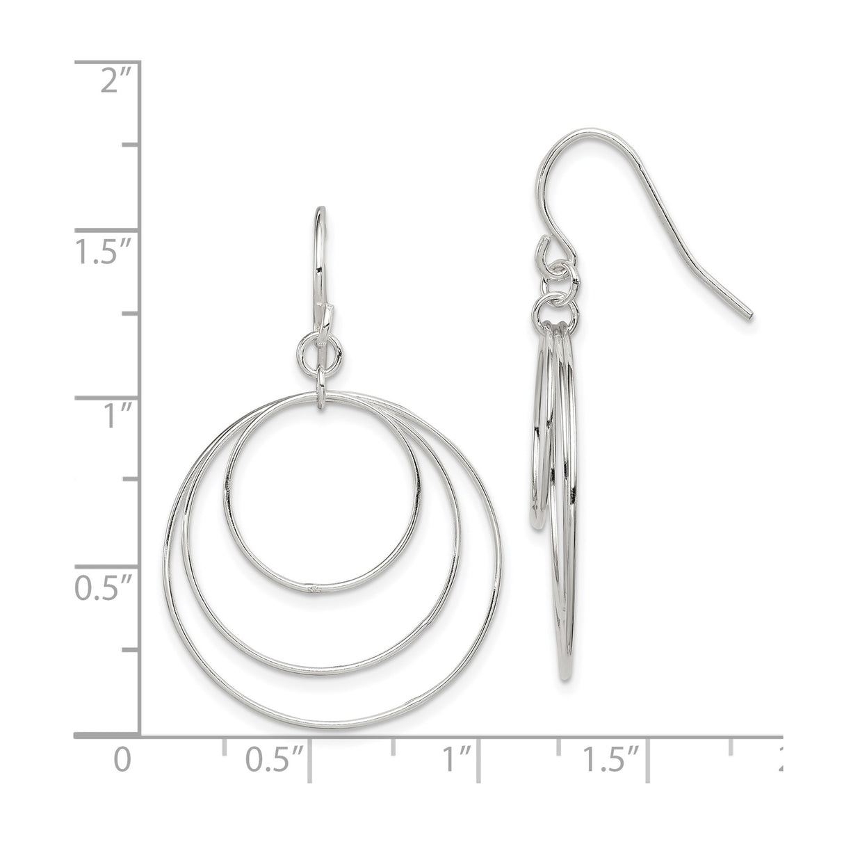 Sterling Silver Dangle Earrings with Triple Open Circles, Minimalist Geometric Design for Women