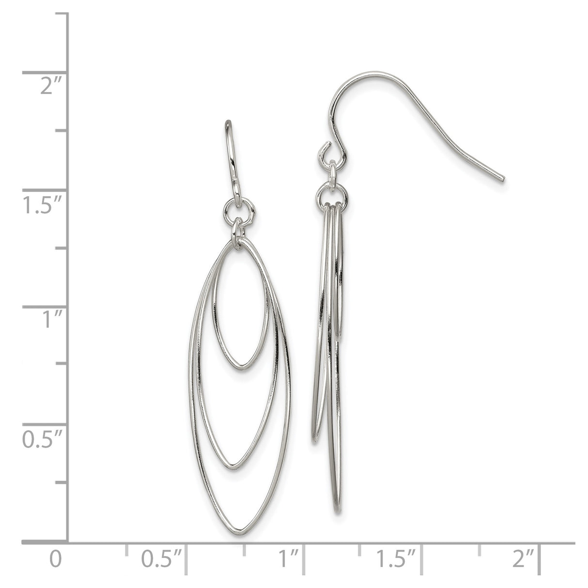 Sterling Silver Triple Marquise Dangle Earrings, Lightweight Open Hoop Design
