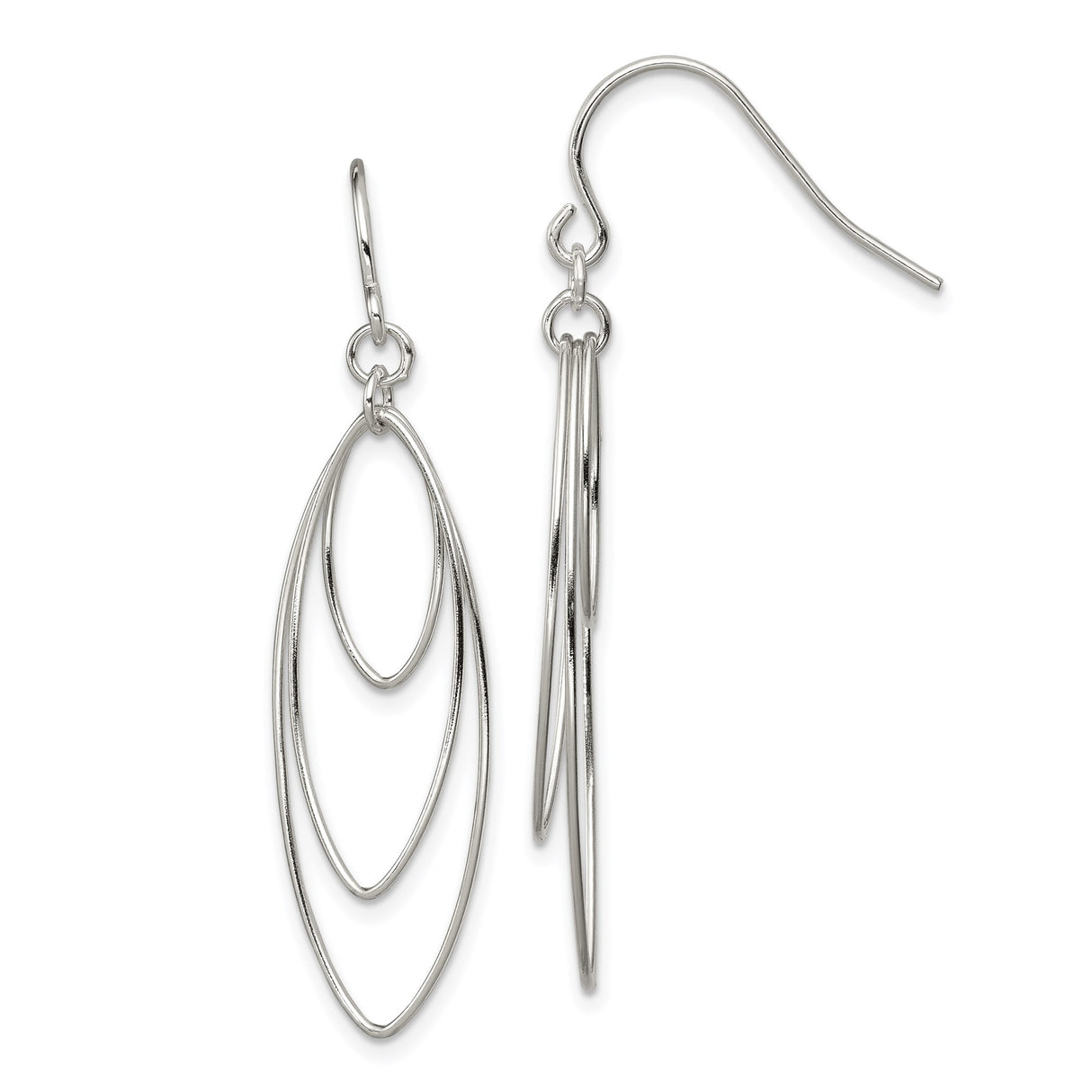 Sterling Silver Triple Marquise Dangle Earrings, Lightweight Open Hoop Design