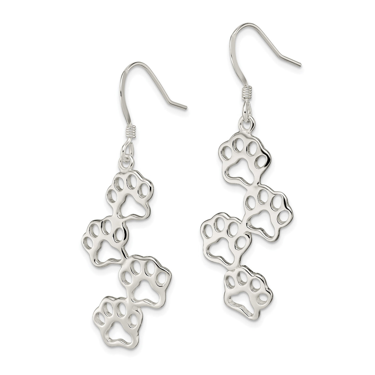 Sterling Silver Dangle Earrings with Openwork Paw Print Charms, Animal Lover Jewelry for Women