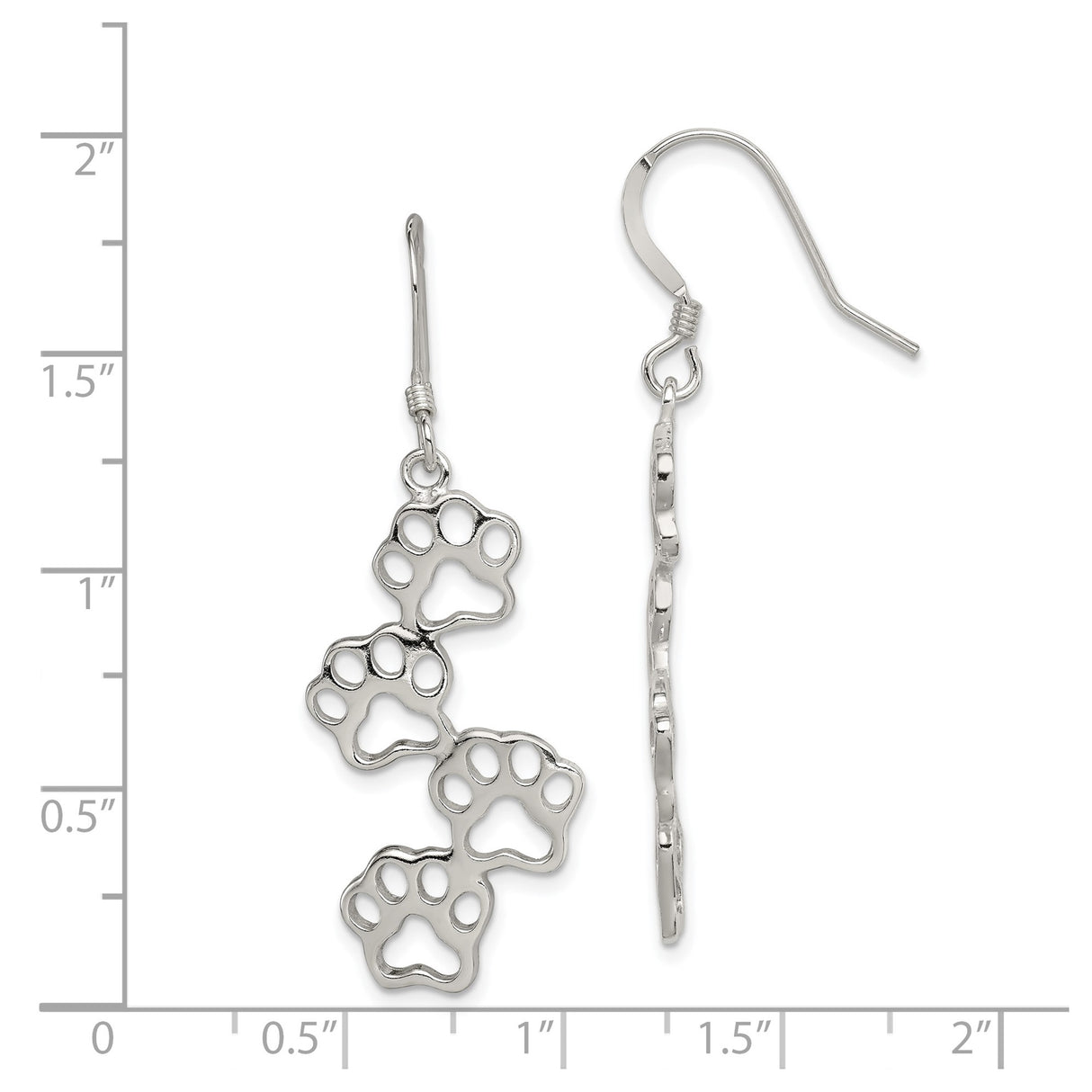 Sterling Silver Dangle Earrings with Openwork Paw Print Charms, Animal Lover Jewelry for Women