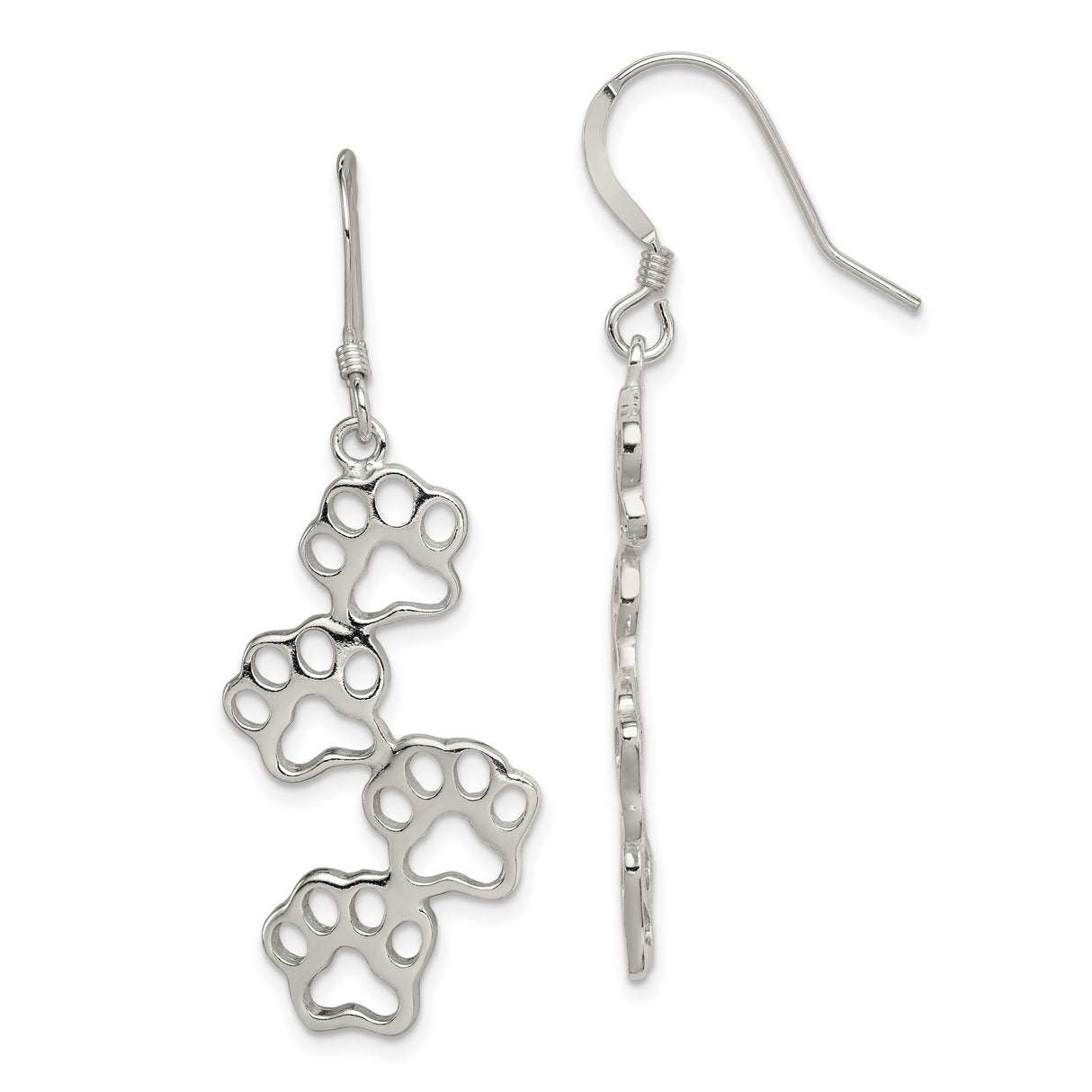 Sterling Silver Dangle Earrings with Openwork Paw Print Charms, Animal Lover Jewelry for Women