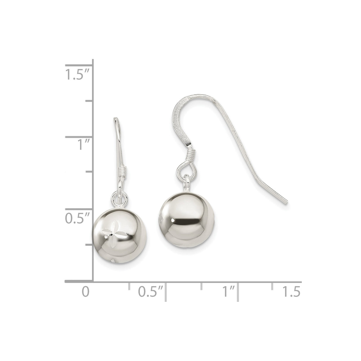 Sterling Silver Drop Earrings with 10mm Round Ball Charm and Star Cutout Detailing