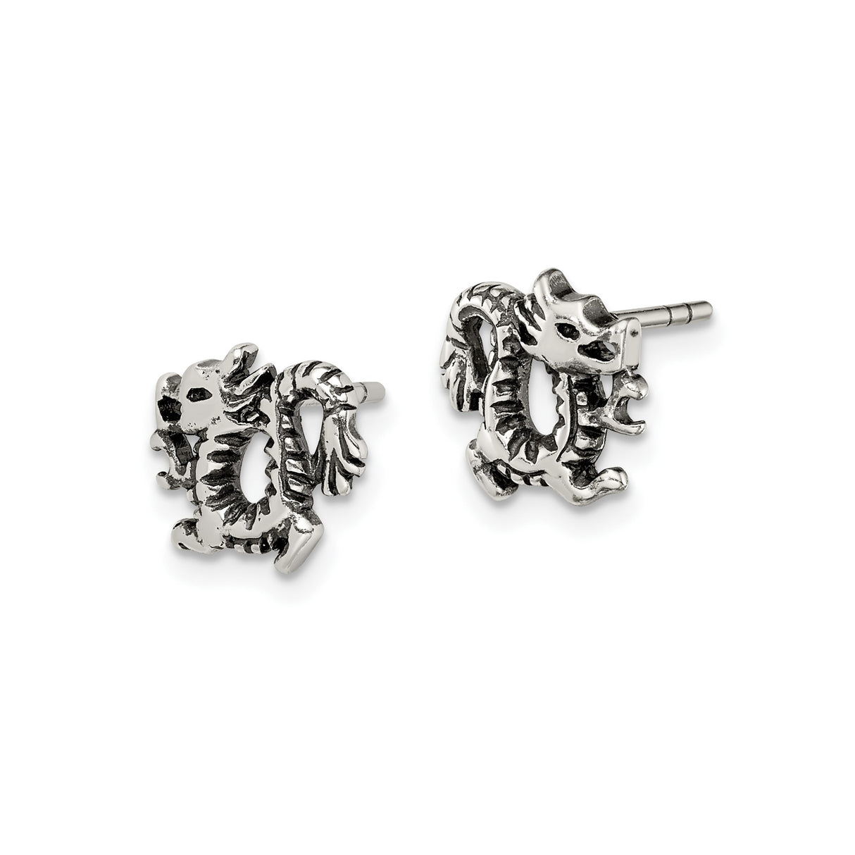 Sterling Silver Dragon Stud Earrings with Intricate Chinese Mythical Design, Unisex