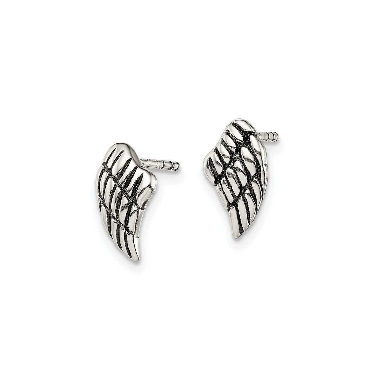 Sterling Silver Angel Wing Stud Earrings with Feather Detail Engraving, Spiritual Remembrance Jewelry