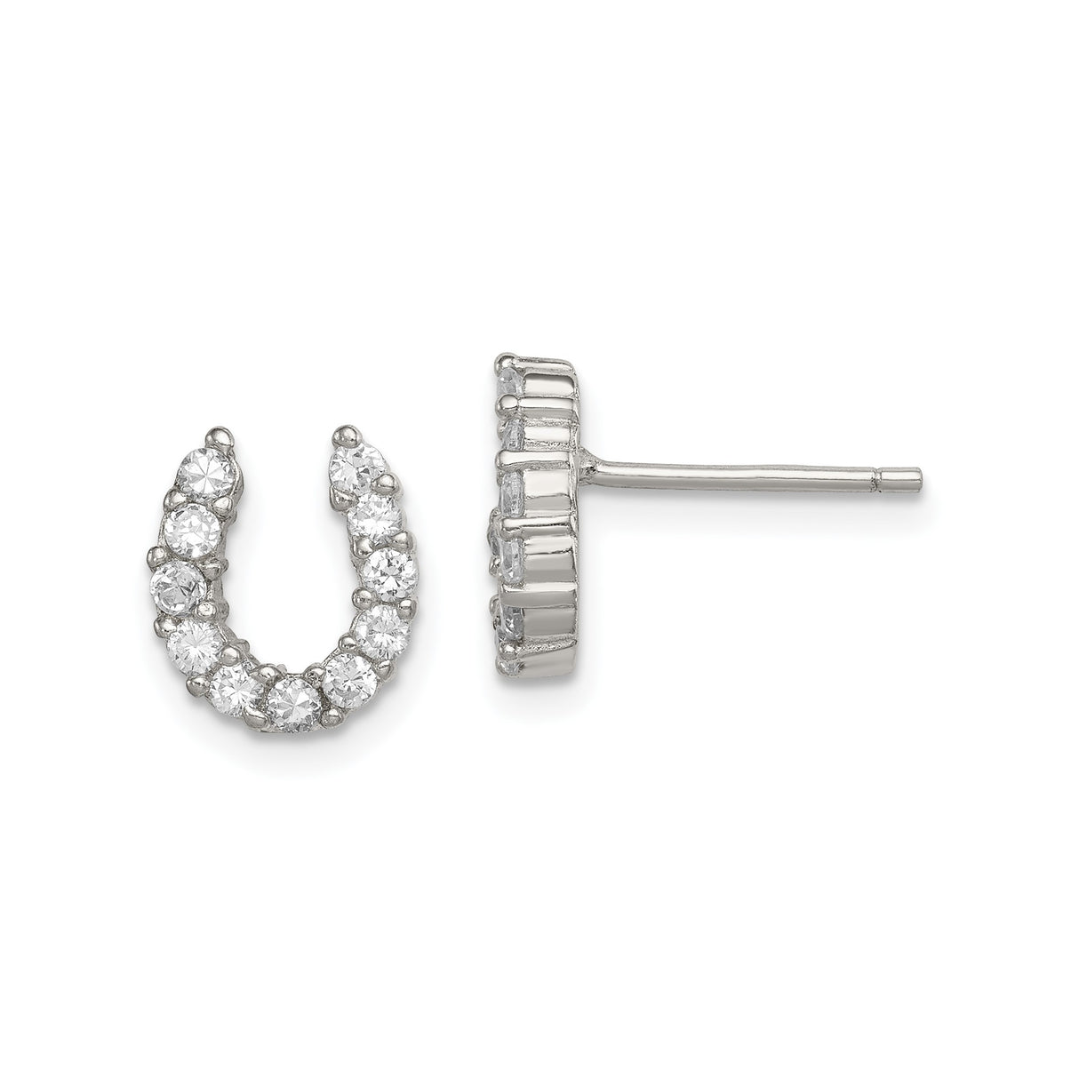 Sterling Silver Horseshoe Stud Earrings with Cubic Zirconia, Western Style for Women