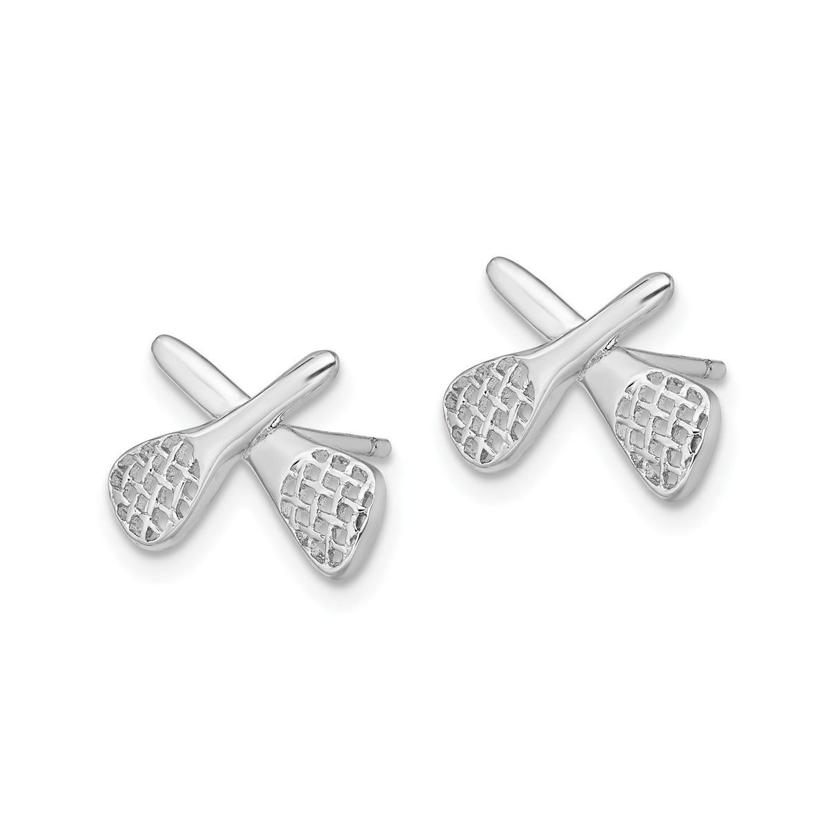 Sterling Silver Lacrosse Stud Earrings with Crossed Sticks and Netted Heads
