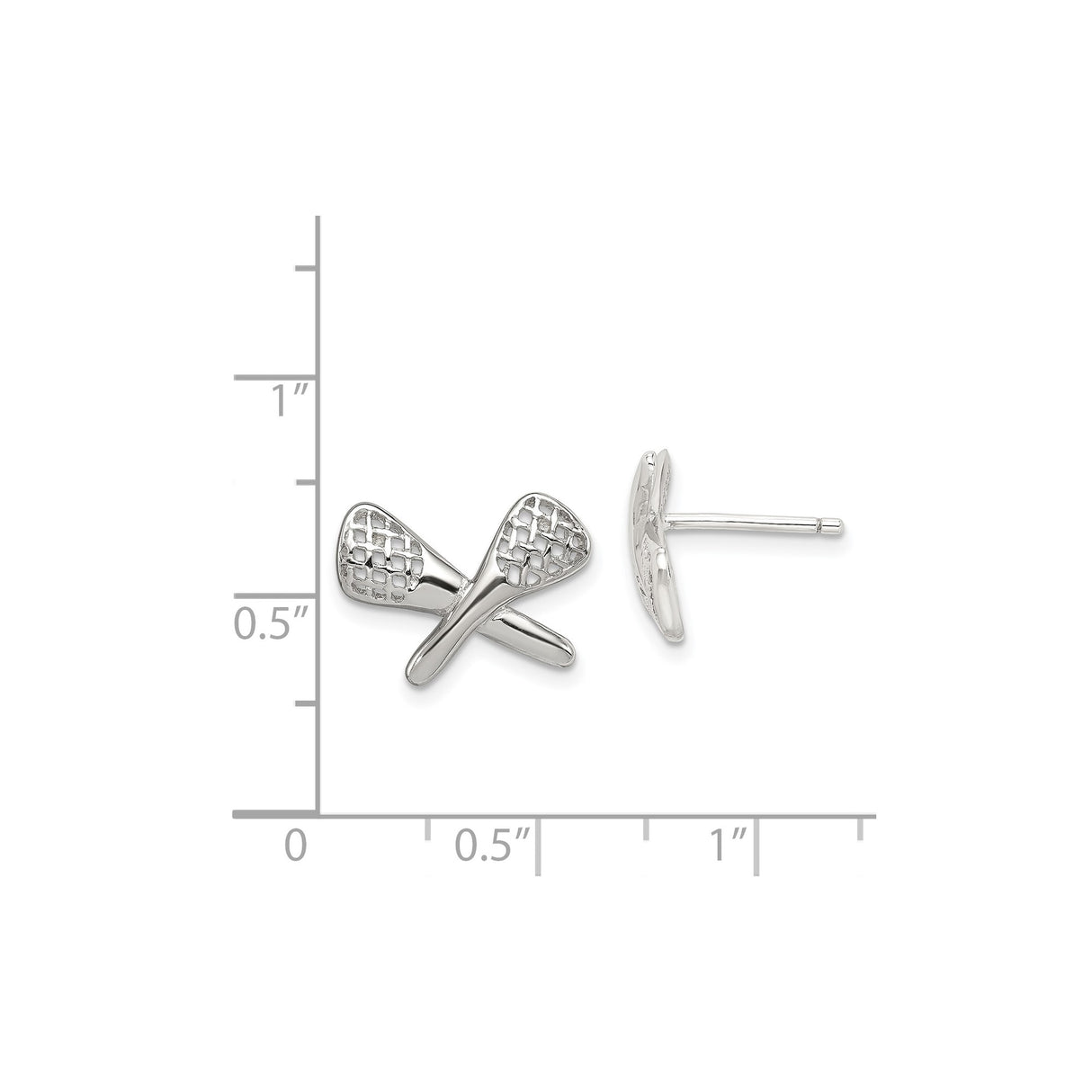 Sterling Silver Lacrosse Stud Earrings with Crossed Sticks and Netted Heads